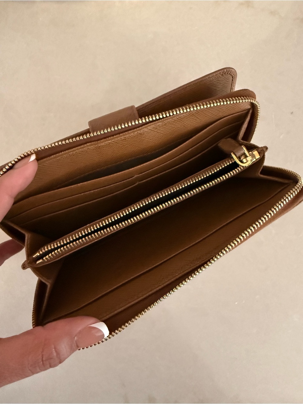 Prada Chocolate Brown Saffiano Zip Wallet with Gold Logo - Picture 13 of 15